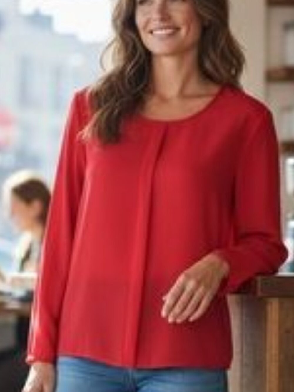 Ralph Lauren Women XL Red Long Sleeve Pleat front Blouse